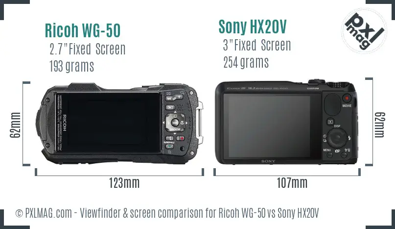 Ricoh WG-50 vs Sony HX20V Screen and Viewfinder comparison