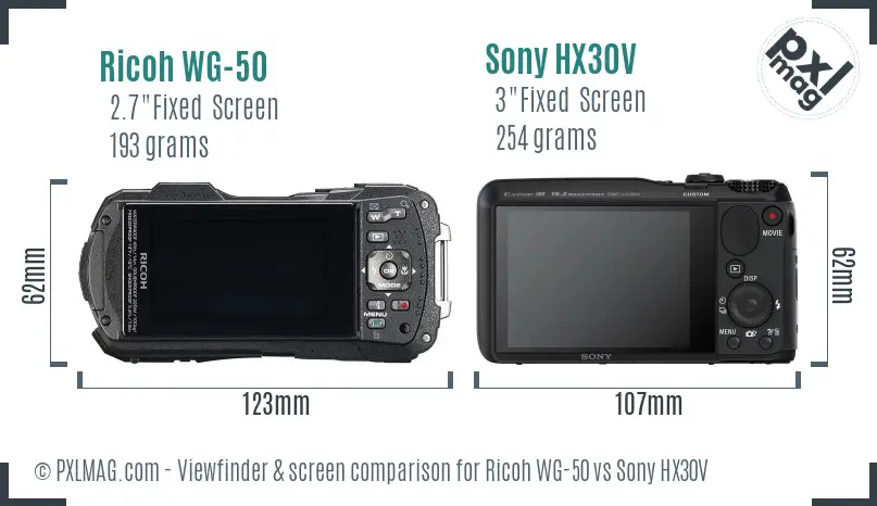 Ricoh WG-50 vs Sony HX30V Screen and Viewfinder comparison