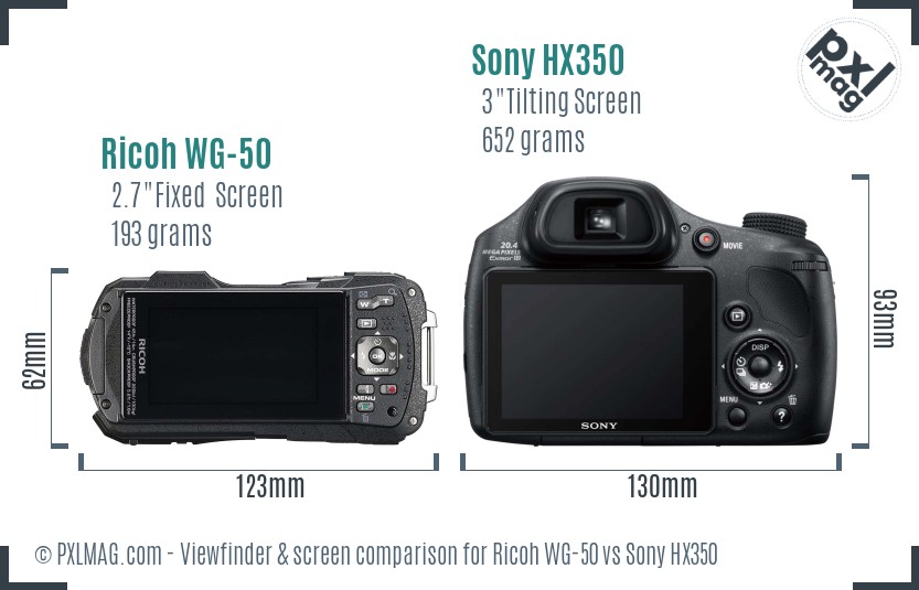 Ricoh WG-50 vs Sony HX350 Screen and Viewfinder comparison