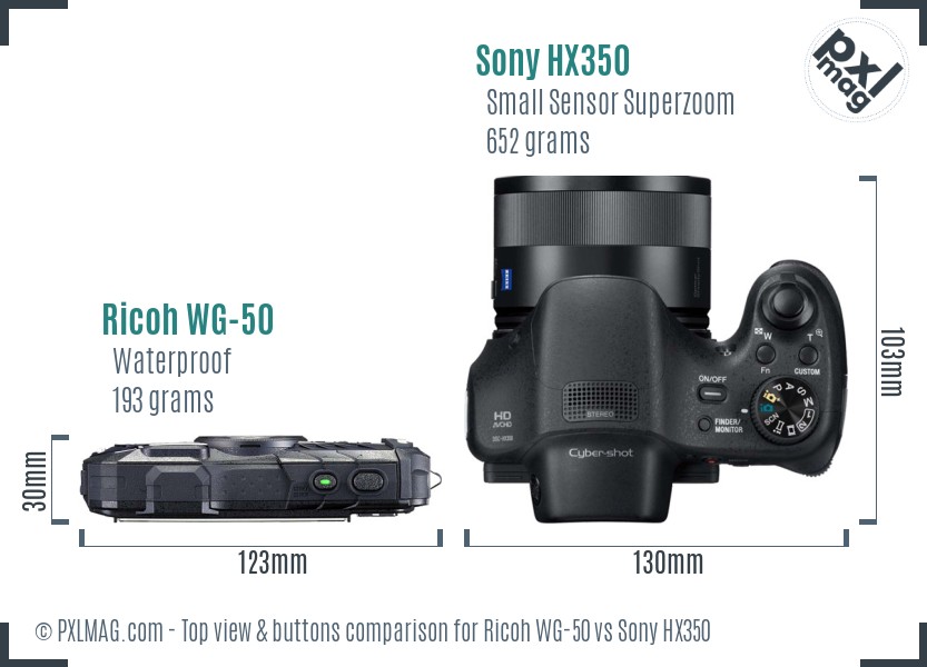 Ricoh WG-50 vs Sony HX350 top view buttons comparison