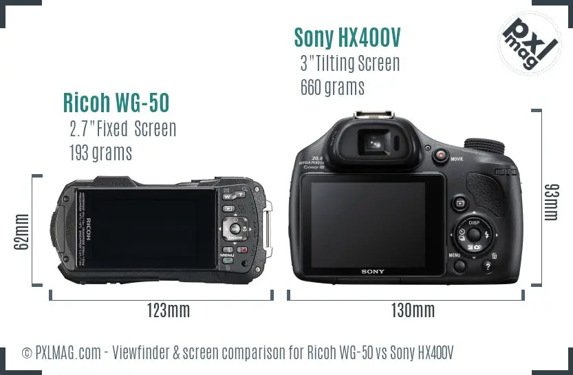 Ricoh WG-50 vs Sony HX400V Screen and Viewfinder comparison