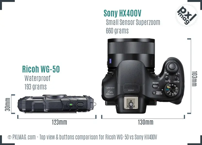 Ricoh WG-50 vs Sony HX400V top view buttons comparison