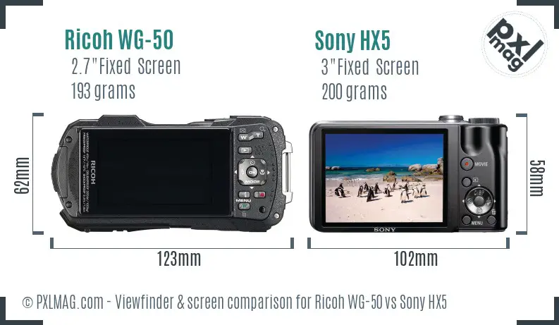 Ricoh WG-50 vs Sony HX5 Screen and Viewfinder comparison