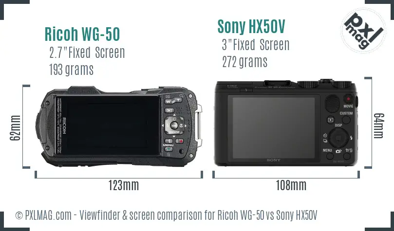 Ricoh WG-50 vs Sony HX50V Screen and Viewfinder comparison