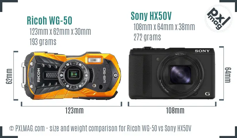 Ricoh WG-50 vs Sony HX50V size comparison