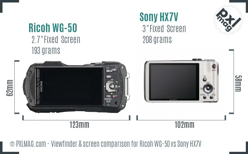 Ricoh WG-50 vs Sony HX7V Screen and Viewfinder comparison