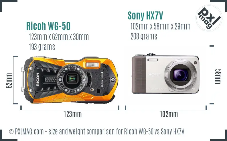 Ricoh WG-50 vs Sony HX7V size comparison