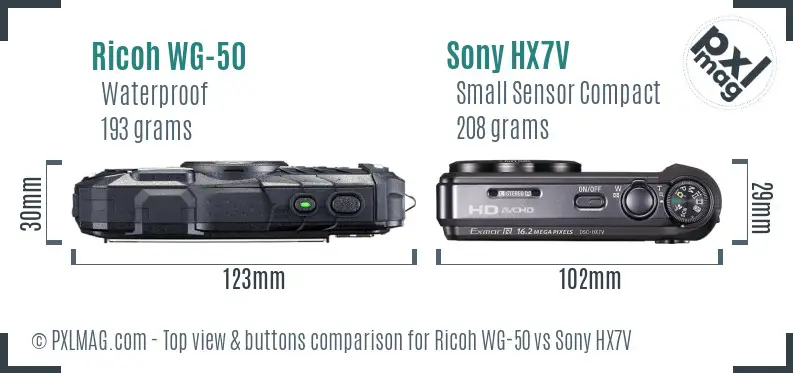 Ricoh WG-50 vs Sony HX7V top view buttons comparison