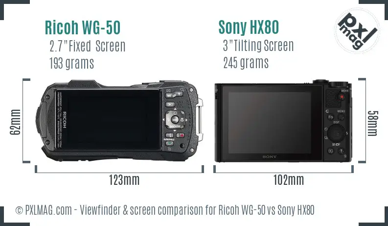 Ricoh WG-50 vs Sony HX80 Screen and Viewfinder comparison