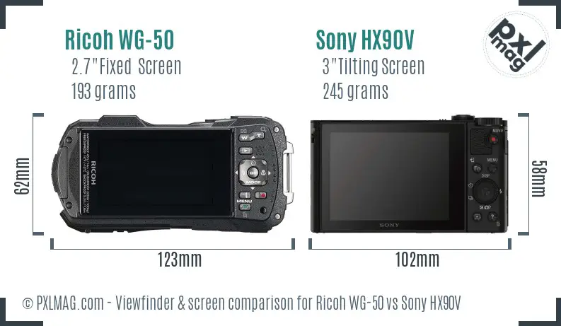 Ricoh WG-50 vs Sony HX90V Screen and Viewfinder comparison