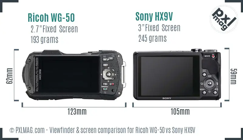 Ricoh WG-50 vs Sony HX9V Screen and Viewfinder comparison