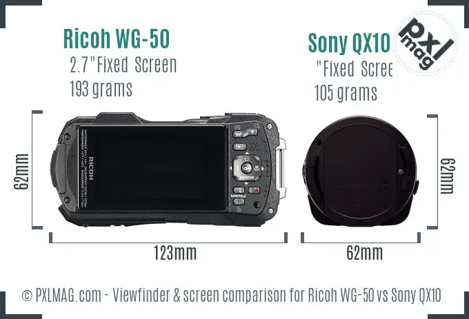 Ricoh WG-50 vs Sony QX10 Screen and Viewfinder comparison