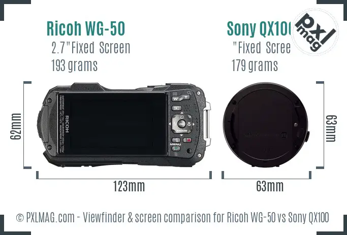 Ricoh WG-50 vs Sony QX100 Screen and Viewfinder comparison