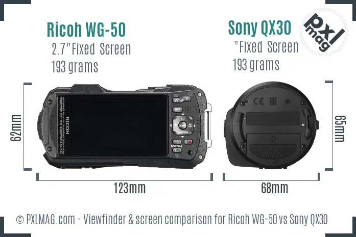 Ricoh WG-50 vs Sony QX30 Screen and Viewfinder comparison