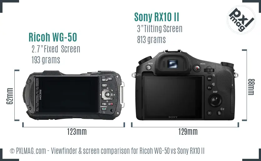 Ricoh WG-50 vs Sony RX10 II Screen and Viewfinder comparison Ricoh WG-50 vs Sony RX10 II Screen and Viewfinder comparison