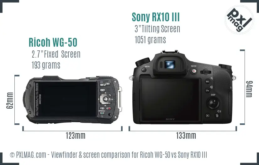 Ricoh WG-50 vs Sony RX10 III Screen and Viewfinder comparison