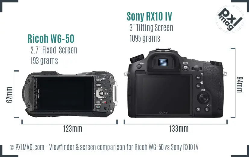 Ricoh WG-50 vs Sony RX10 IV Screen and Viewfinder comparison