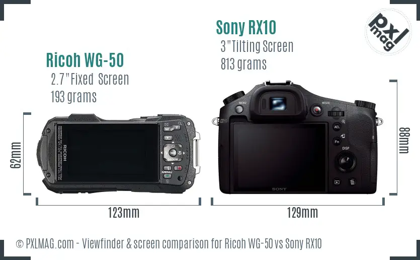 Ricoh WG-50 vs Sony RX10 Screen and Viewfinder comparison