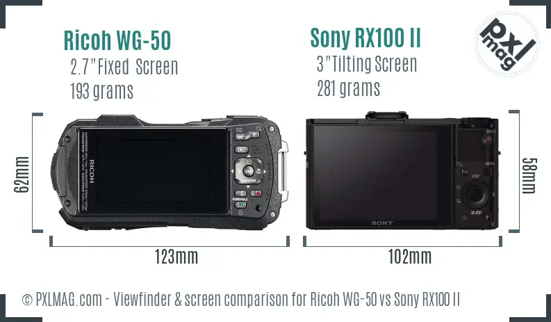 Ricoh WG-50 vs Sony RX100 II Screen and Viewfinder comparison