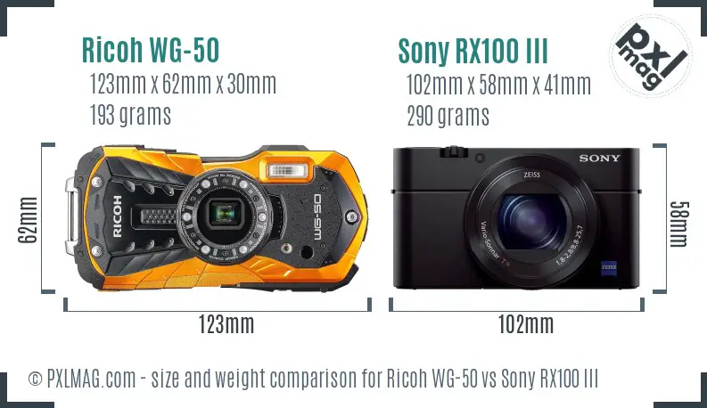 Ricoh WG-50 vs Sony RX100 III size comparison Ricoh WG-50 vs Sony RX100 III size comparison