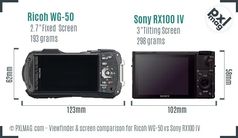 Ricoh WG-50 vs Sony RX100 IV Screen and Viewfinder comparison
