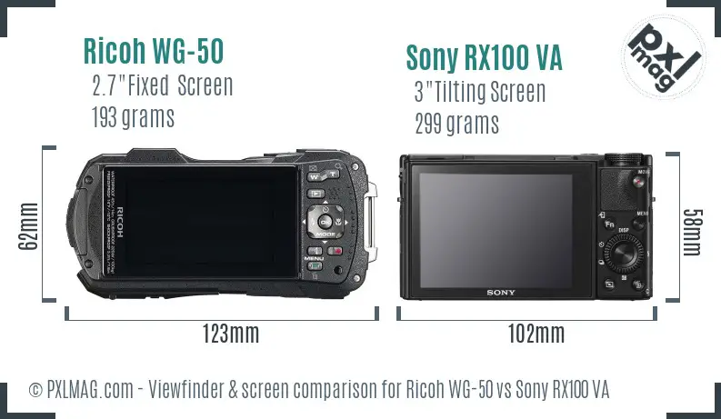 Ricoh WG-50 vs Sony RX100 VA Screen and Viewfinder comparison