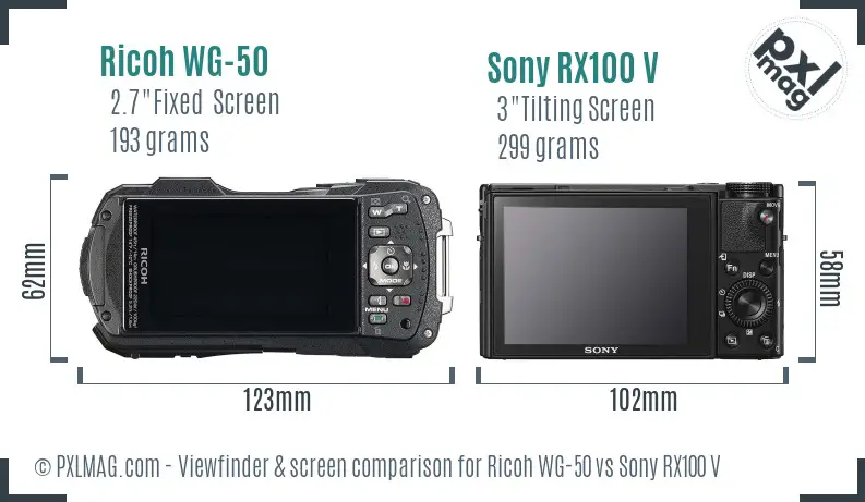 Ricoh WG-50 vs Sony RX100 V Screen and Viewfinder comparison