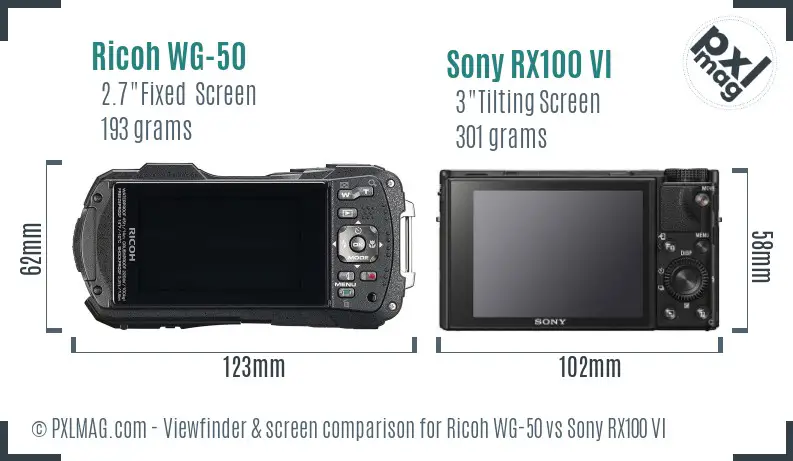 Ricoh WG-50 vs Sony RX100 VI Screen and Viewfinder comparison