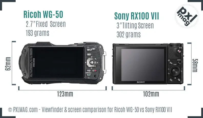 Ricoh WG-50 vs Sony RX100 VII Screen and Viewfinder comparison