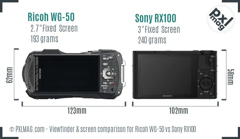 Ricoh WG-50 vs Sony RX100 Screen and Viewfinder comparison