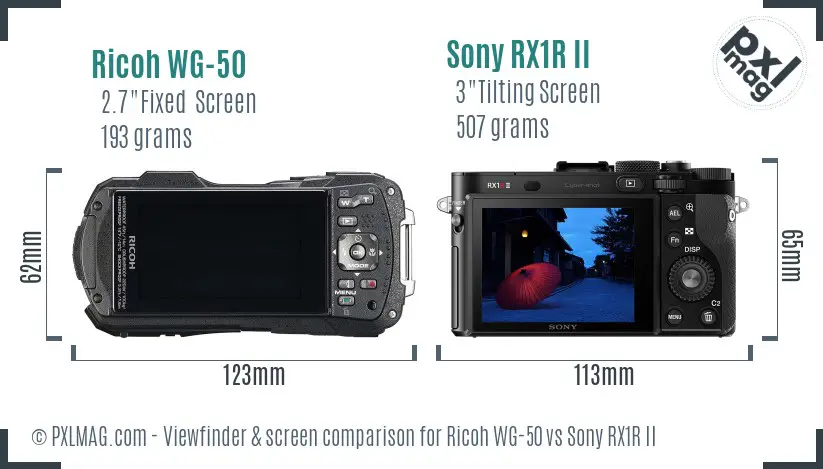 Ricoh WG-50 vs Sony RX1R II Screen and Viewfinder comparison