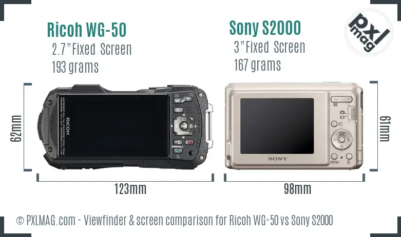 Ricoh WG-50 vs Sony S2000 Screen and Viewfinder comparison