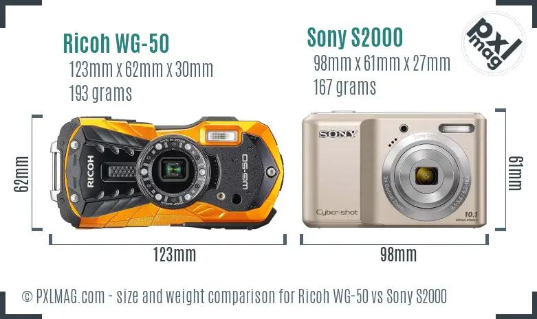 Ricoh WG-50 vs Sony S2000 size comparison