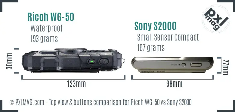 Ricoh WG-50 vs Sony S2000 top view buttons comparison