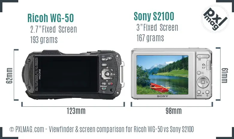 Ricoh WG-50 vs Sony S2100 Screen and Viewfinder comparison