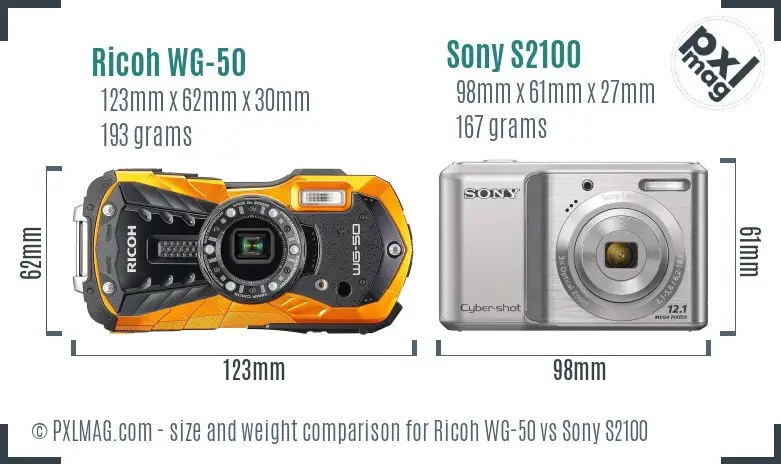 Ricoh WG-50 vs Sony S2100 size comparison