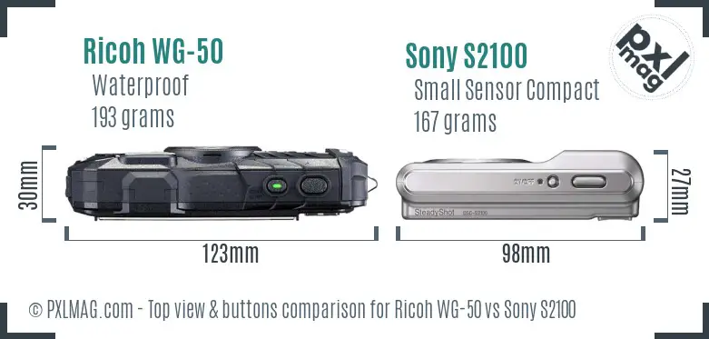 Ricoh WG-50 vs Sony S2100 top view buttons comparison
