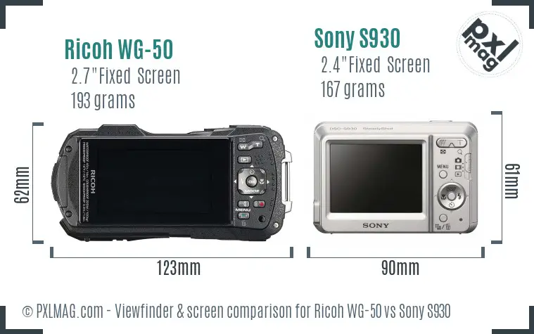 Ricoh WG-50 vs Sony S930 Screen and Viewfinder comparison