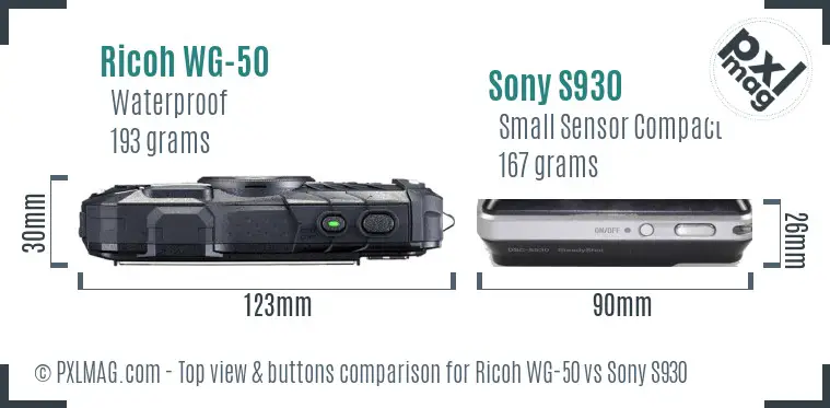 Ricoh WG-50 vs Sony S930 top view buttons comparison