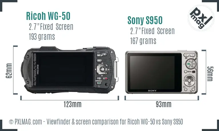 Ricoh WG-50 vs Sony S950 Screen and Viewfinder comparison