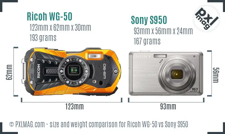 Ricoh WG-50 vs Sony S950 size comparison