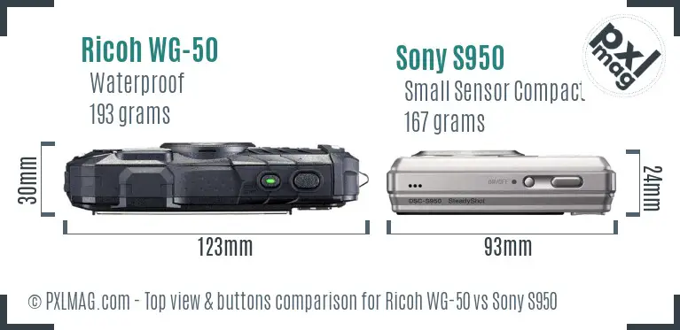 Ricoh WG-50 vs Sony S950 top view buttons comparison