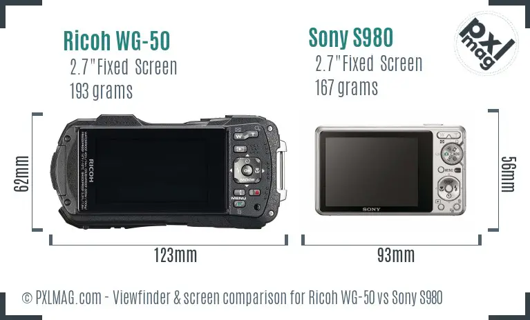 Ricoh WG-50 vs Sony S980 Screen and Viewfinder comparison