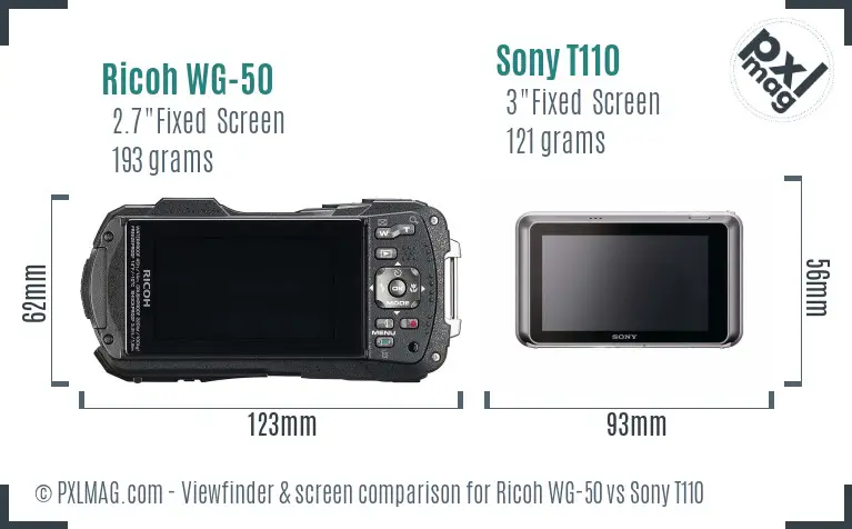 Ricoh WG-50 vs Sony T110 Screen and Viewfinder comparison