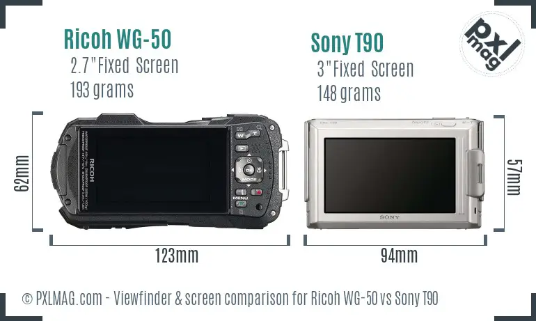 Ricoh WG-50 vs Sony T90 Screen and Viewfinder comparison