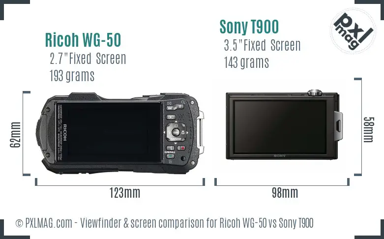 Ricoh WG-50 vs Sony T900 Screen and Viewfinder comparison