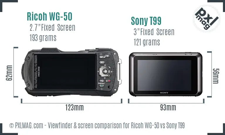 Ricoh WG-50 vs Sony T99 Screen and Viewfinder comparison