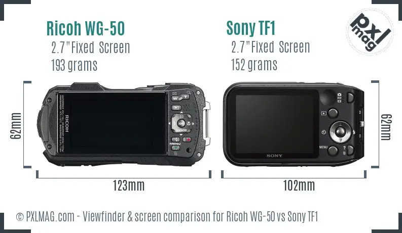 Ricoh WG-50 vs Sony TF1 Screen and Viewfinder comparison