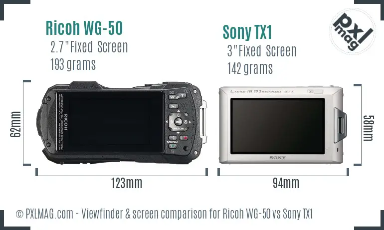 Ricoh WG-50 vs Sony TX1 Screen and Viewfinder comparison