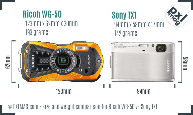 Ricoh WG-50 vs Sony TX1 size comparison
